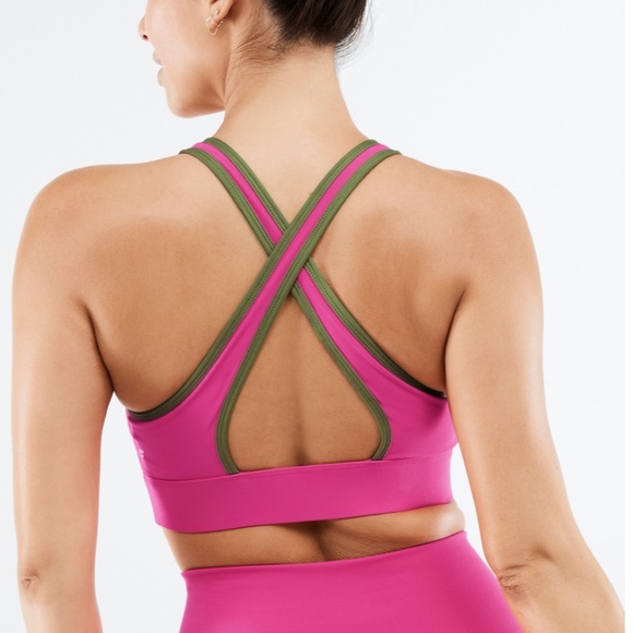 Fabletics Siena High-Impact Padded Sports Bra Pink and Green Size Medium - Picture 1 of 8
